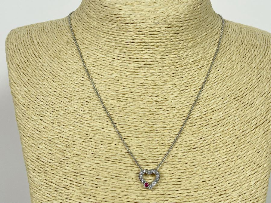 14K Gold Diamond Ruby Pendant With 14K Gold 17' Chain Necklace 4.1g Estimate $500-$750 [Photo 5]