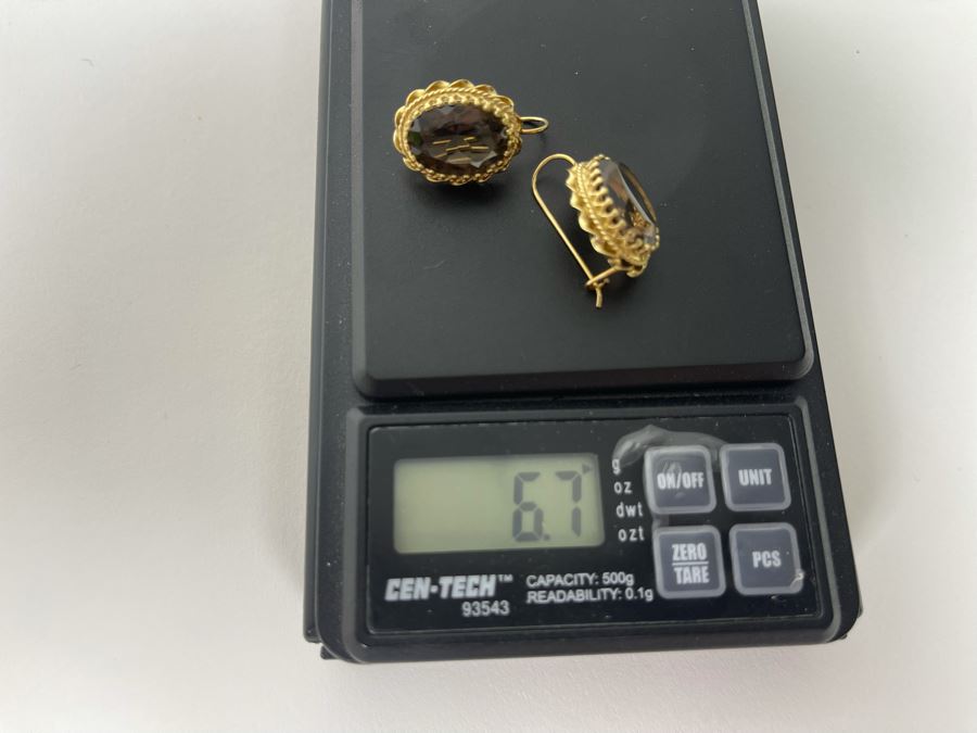 14K Gold Smoky Quartz Earrings 6.7g Estimate $400-$600 [Photo 12]