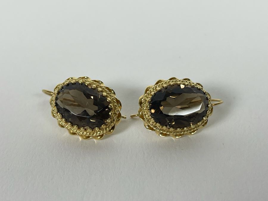 14K Gold Smoky Quartz Earrings 6.7g Estimate $400-$600 [Photo 4]