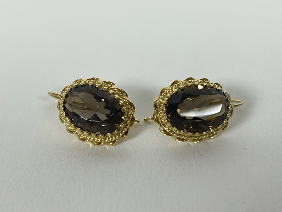 14K Gold Smoky Quartz Earrings 6.7g Estimate $400-$600 [Photo 3]