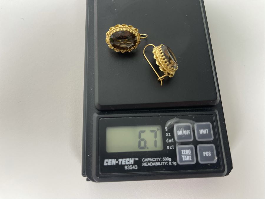 14K Gold Smoky Quartz Earrings 6.7g Estimate $400-$600 [Photo 11]