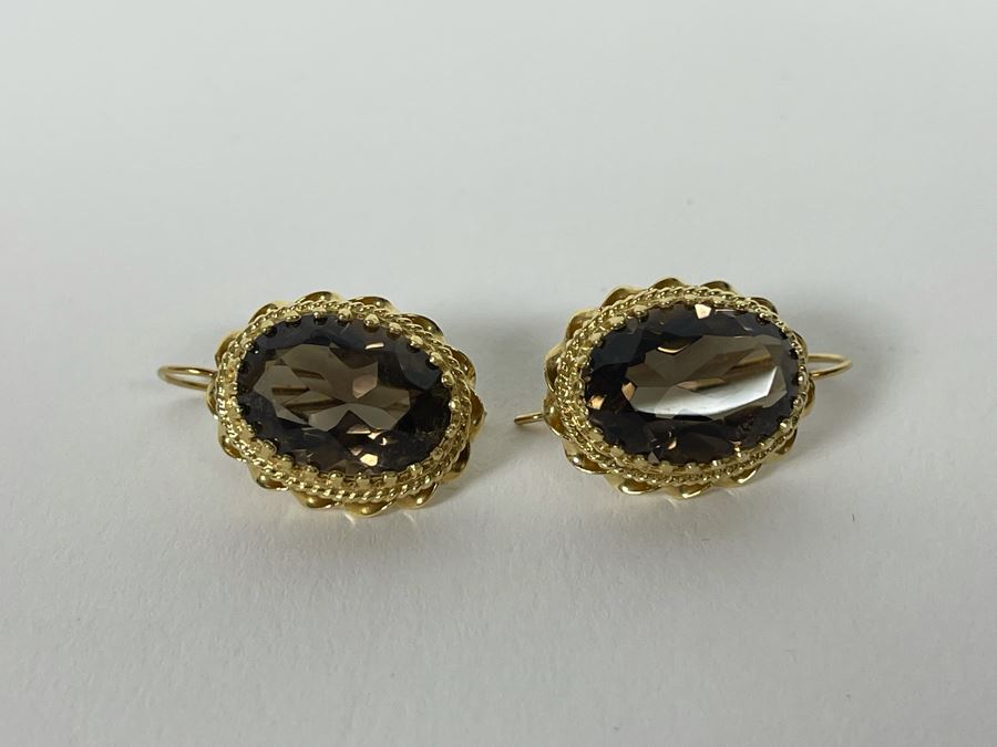 14K Gold Smoky Quartz Earrings 6.7g Estimate $400-$600 [Photo 5]