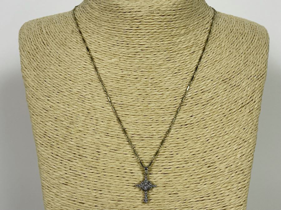 14K Gold Diamond Cross Pendant With 14K Gold 18' Chain Necklace [Photo 3]