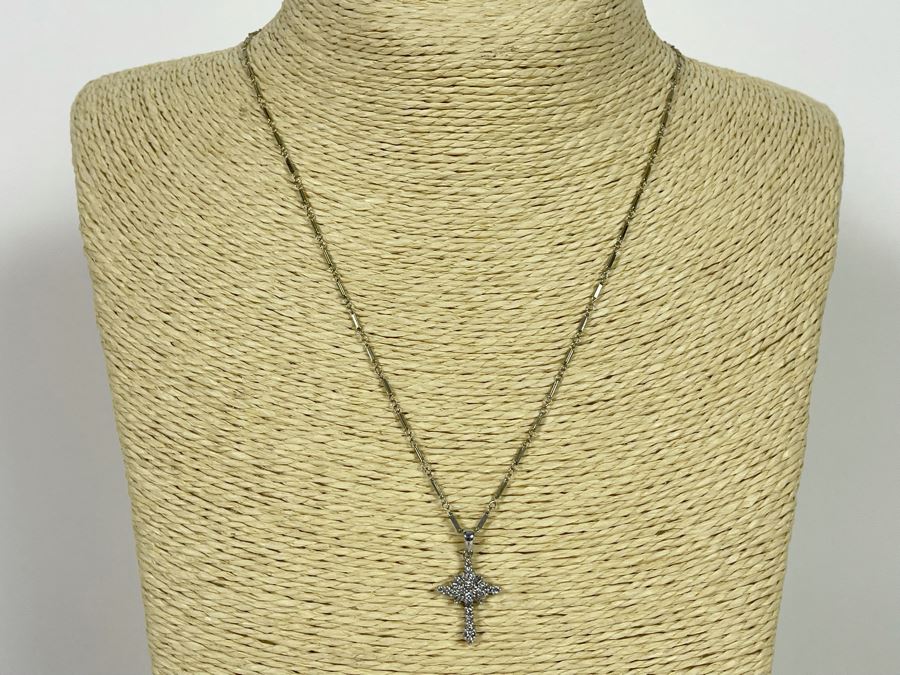 14K Gold Diamond Cross Pendant With 14K Gold 18' Chain Necklace [Photo 2]