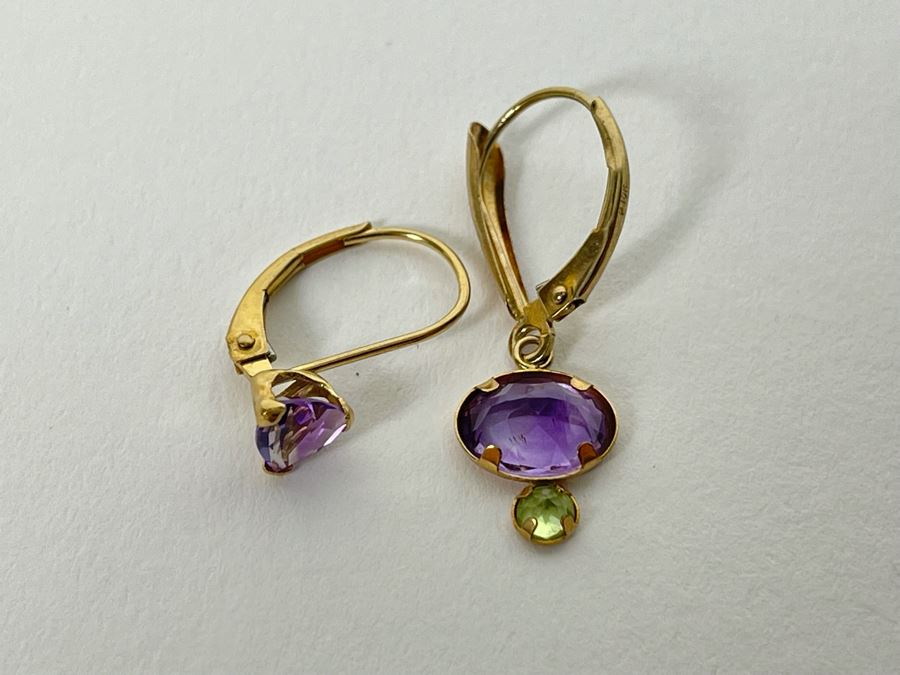 10K Gold Amethyst Peridot Earrings [Photo 2]