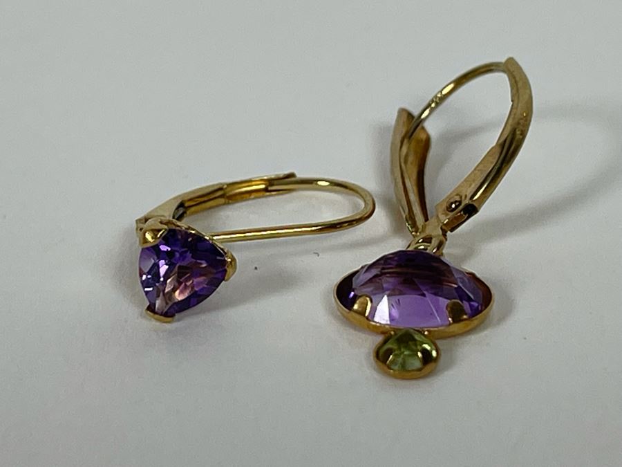 10K Gold Amethyst Peridot Earrings [Photo 4]
