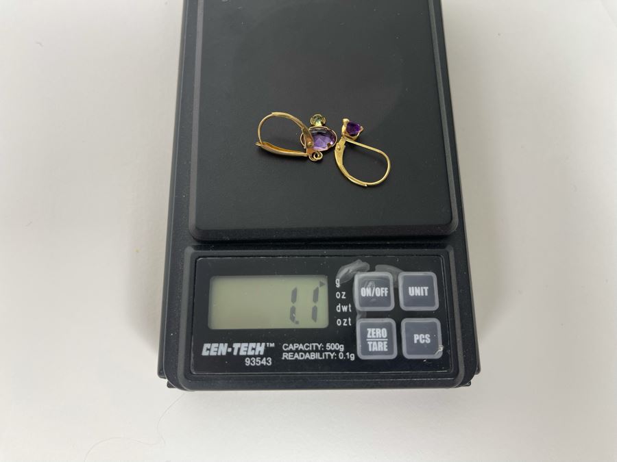 10K Gold Amethyst Peridot Earrings [Photo 5]