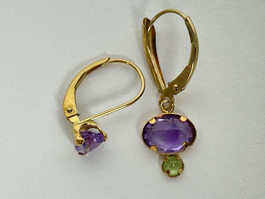 10K Gold Amethyst Peridot Earrings