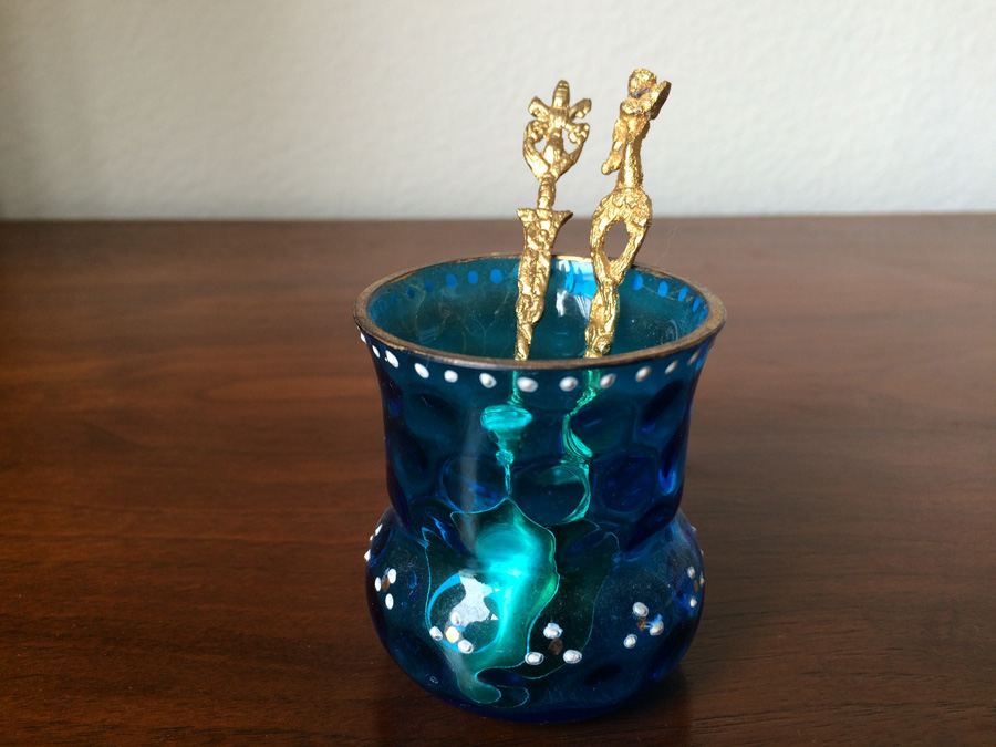 Blue Glass tooth pick holder.  