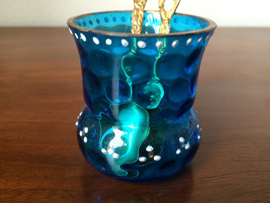 Blue Glass tooth pick holder.   [Photo 4]