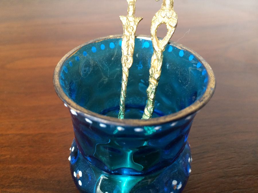 Blue Glass tooth pick holder.   [Photo 3]
