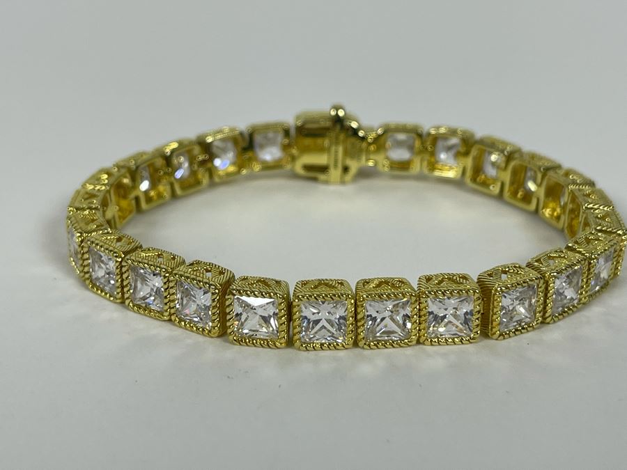 Judith Ripka Sterling Silver CZ 7' Bracelet 26.8g [Photo 6]
