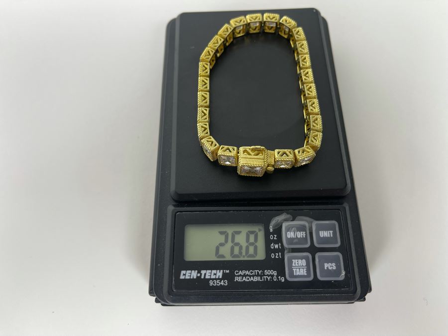 Judith Ripka Sterling Silver CZ 7' Bracelet 26.8g [Photo 12]