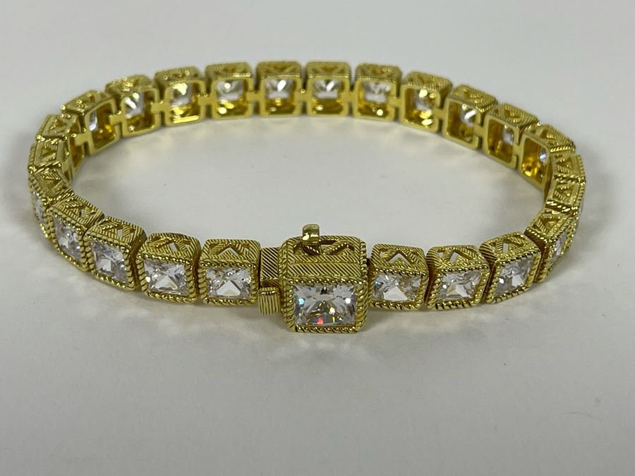 Judith Ripka Sterling Silver CZ 7' Bracelet 26.8g [Photo 5]