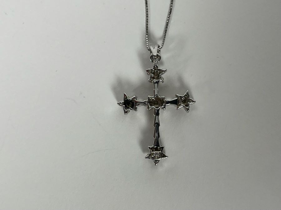 14K Gold Diamond Cross Pendant With 14K Gold 18' Chain Necklace 3.6g [Photo 11]