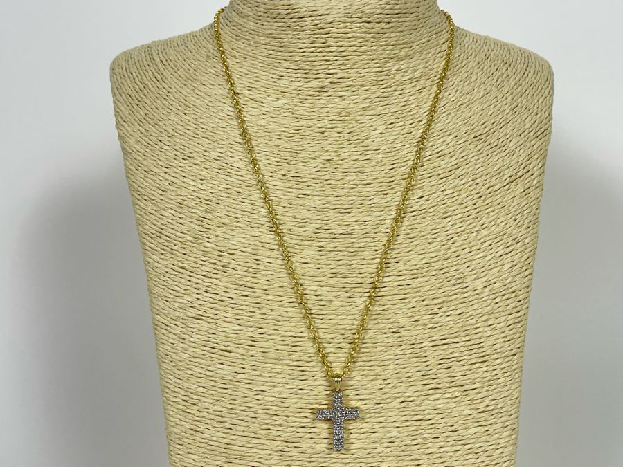 14K Gold Diamond Cross Pendant With 14K Gold 20' Chain Necklace 4.2g [Photo 4]