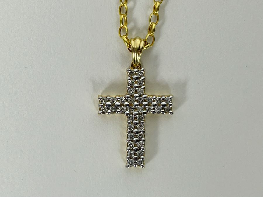 14K Gold Diamond Cross Pendant With 14K Gold 20' Chain Necklace 4.2g [Photo 9]