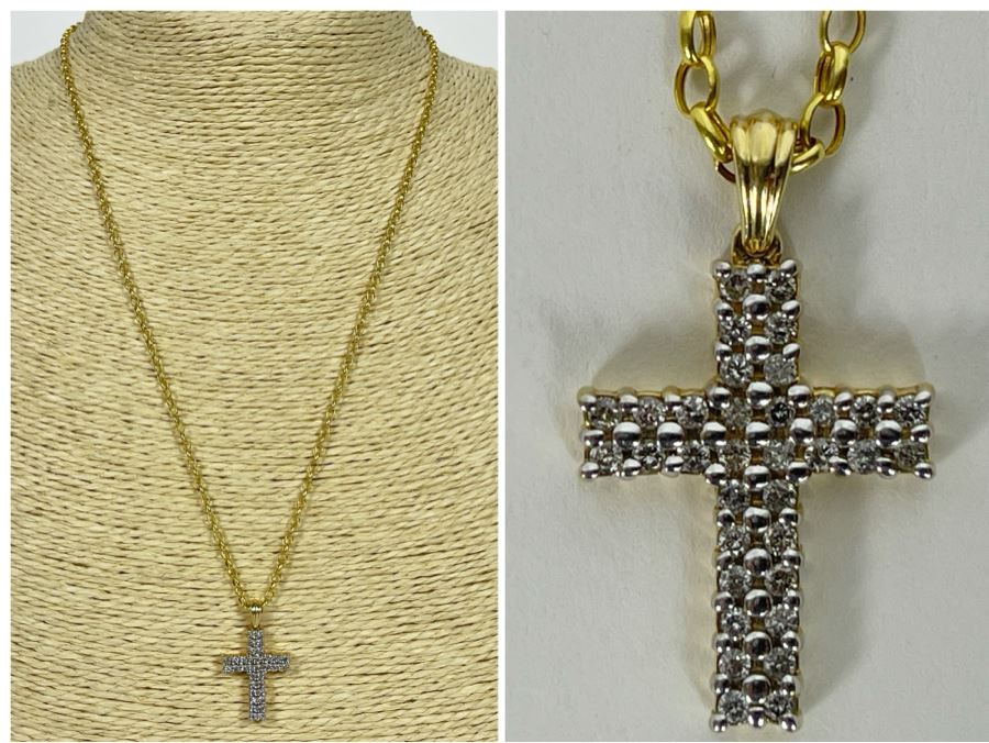 14K Gold Diamond Cross Pendant With 14K Gold 20' Chain Necklace 4.2g [Photo 1]
