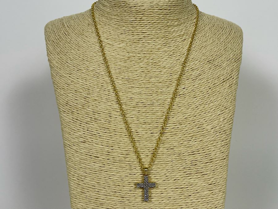 14K Gold Diamond Cross Pendant With 14K Gold 20' Chain Necklace 4.2g [Photo 2]