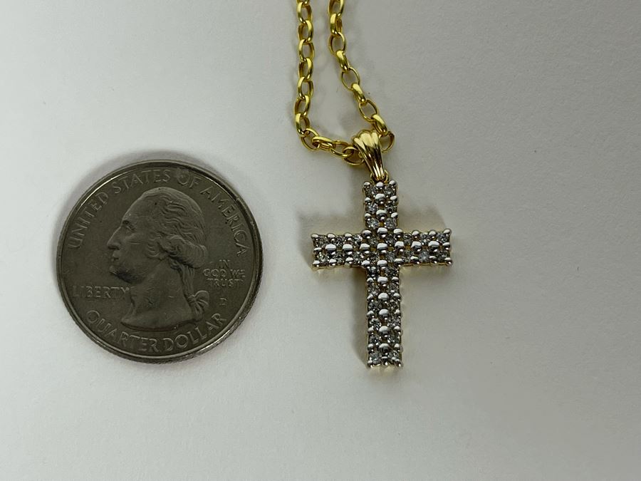 14K Gold Diamond Cross Pendant With 14K Gold 20' Chain Necklace 4.2g [Photo 11]