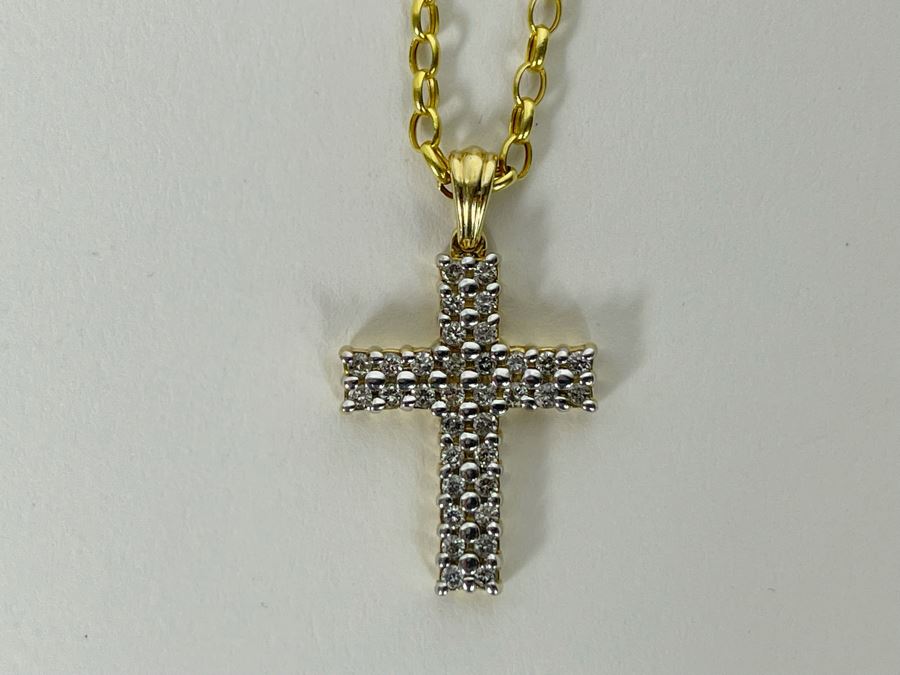 14K Gold Diamond Cross Pendant With 14K Gold 20' Chain Necklace 4.2g [Photo 8]