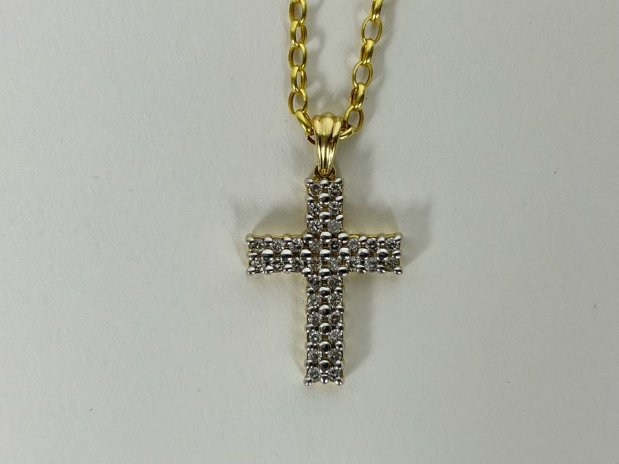 14K Gold Diamond Cross Pendant With 14K Gold 20' Chain Necklace 4.2g [Photo 7]