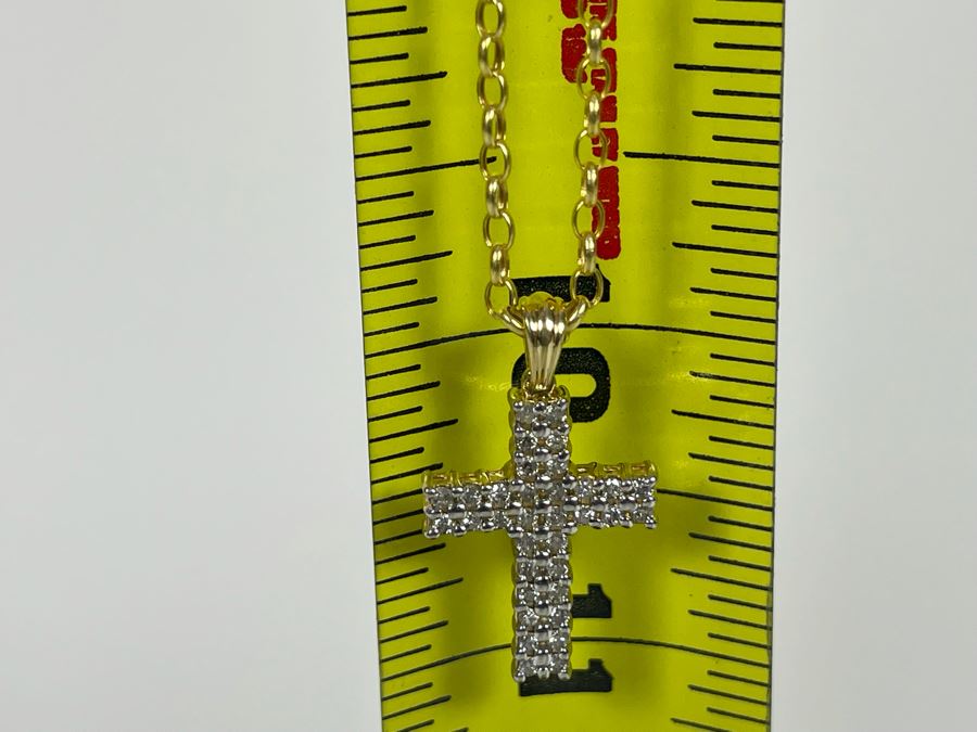 14K Gold Diamond Cross Pendant With 14K Gold 20' Chain Necklace 4.2g [Photo 13]