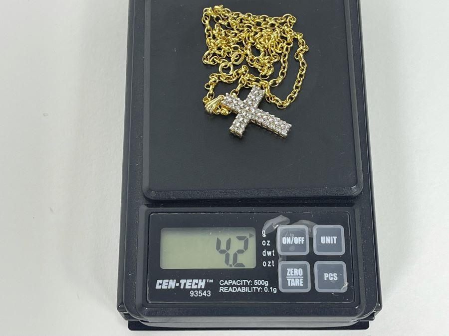 14K Gold Diamond Cross Pendant With 14K Gold 20' Chain Necklace 4.2g [Photo 12]