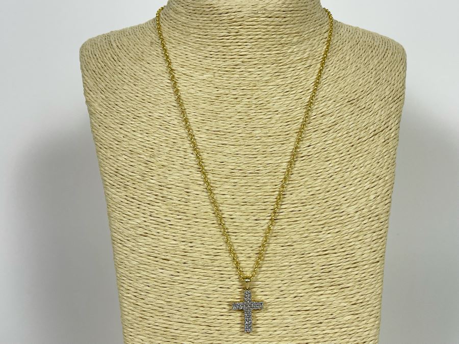 14K Gold Diamond Cross Pendant With 14K Gold 20' Chain Necklace 4.2g [Photo 3]