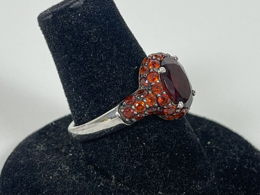 Sterling Silver Garnet Ring Size 7.5 4g [Photo 3]