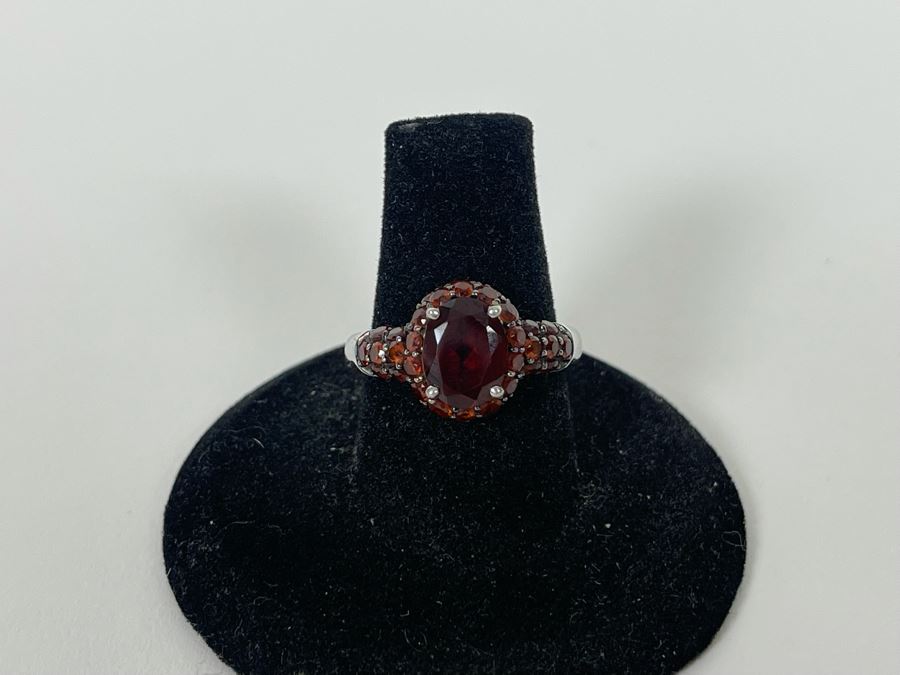 Sterling Silver Garnet Ring Size 7.5 4g [Photo 5]