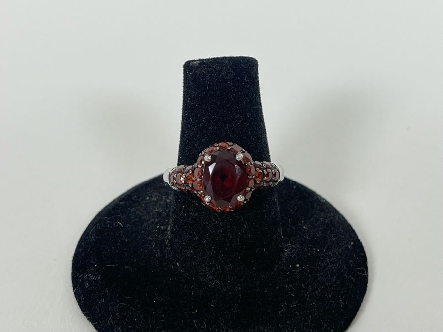 Sterling Silver Garnet Ring Size 7.5 4g [Photo 6]