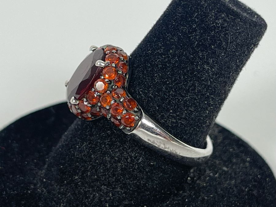 Sterling Silver Garnet Ring Size 7.5 4g [Photo 4]