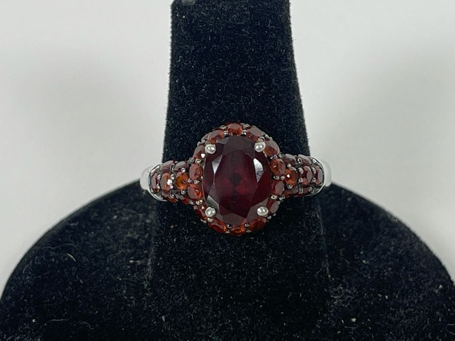 Sterling Silver Garnet Ring Size 7.5 4g [Photo 2]