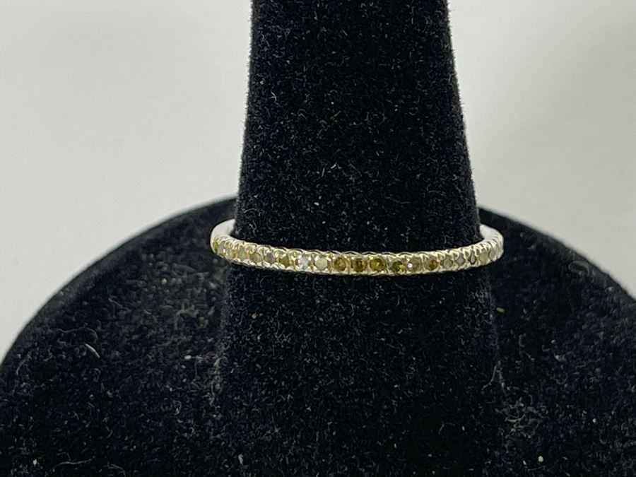 Sterling Silver Yellow Diamond Ring Size 7.25 0.5g [Photo 5]