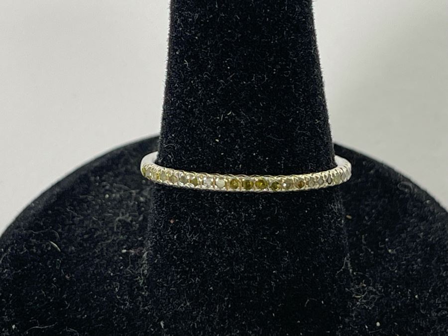 Sterling Silver Yellow Diamond Ring Size 7.25 0.5g [Photo 1]