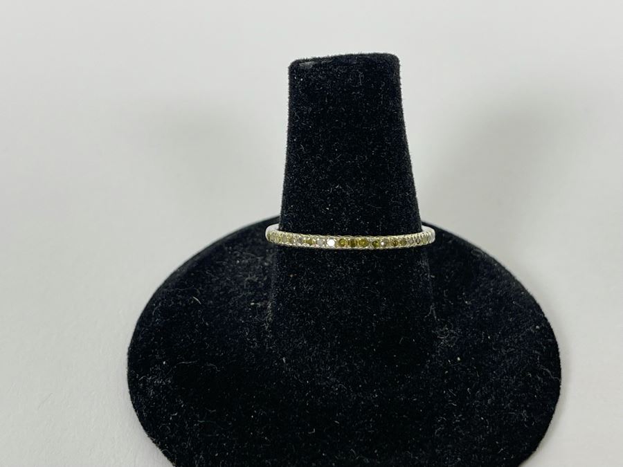 Sterling Silver Yellow Diamond Ring Size 7.25 0.5g [Photo 4]