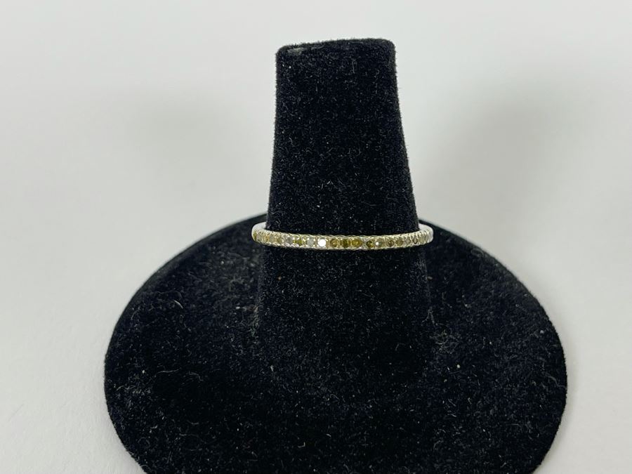 Sterling Silver Yellow Diamond Ring Size 7.25 0.5g [Photo 3]
