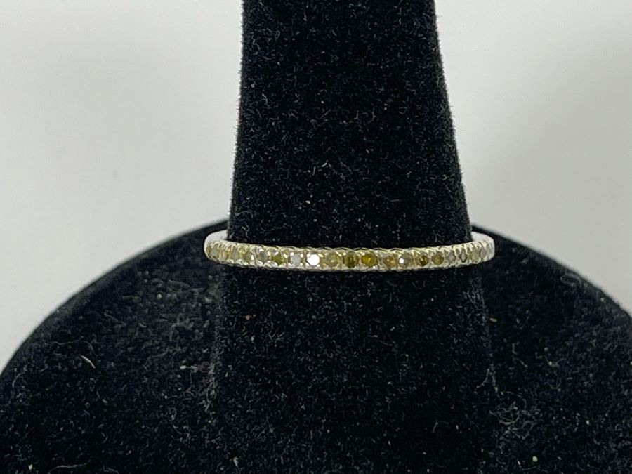 Sterling Silver Yellow Diamond Ring Size 7.25 0.5g [Photo 2]