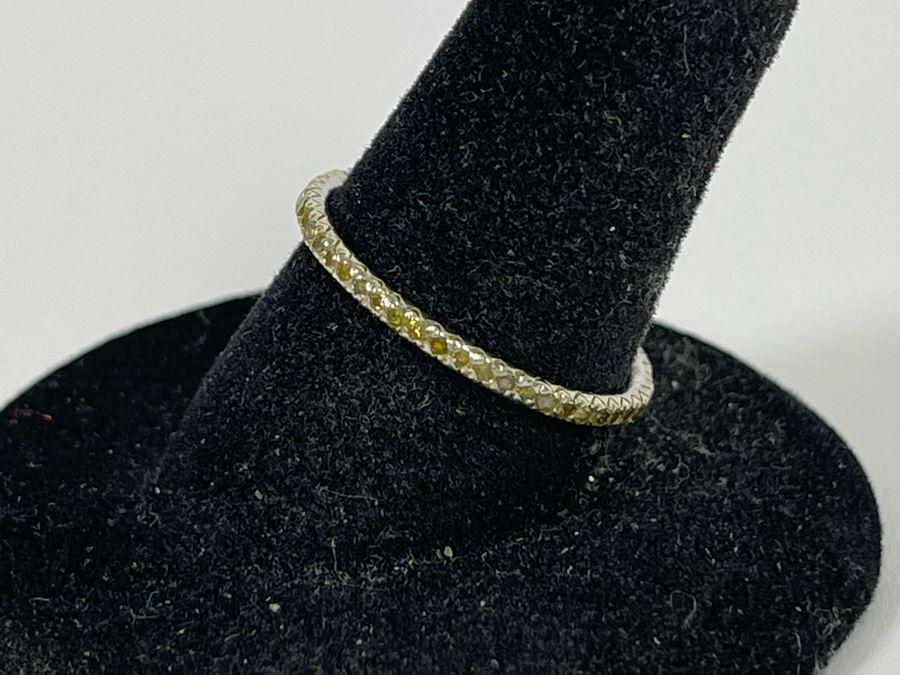 Sterling Silver Yellow Diamond Ring Size 7.25 0.5g [Photo 6]