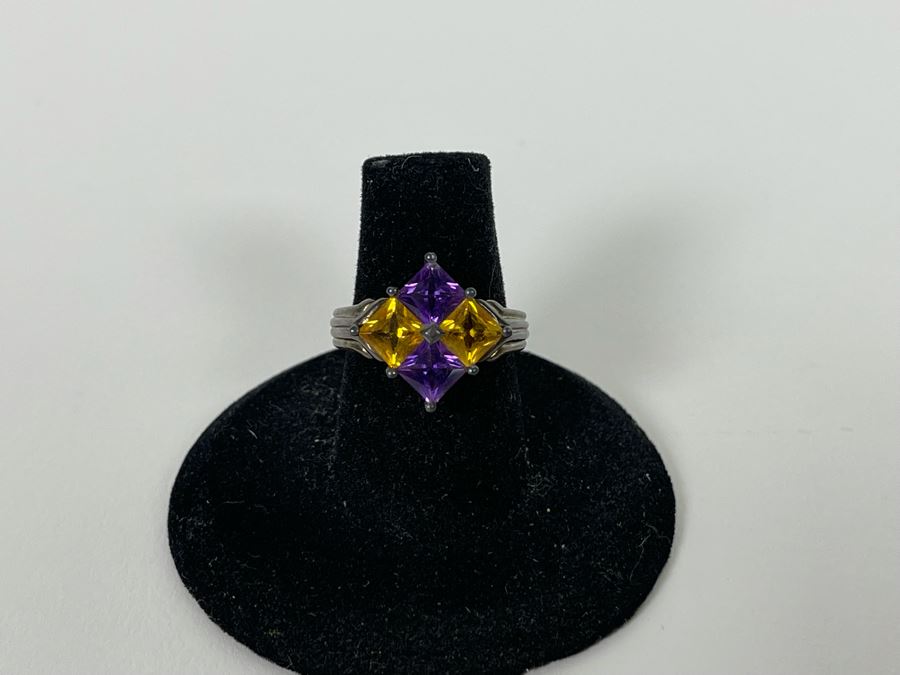Sterling Silver Amethyst Citrine Ring Size 6.5 3.9g [Photo 7]