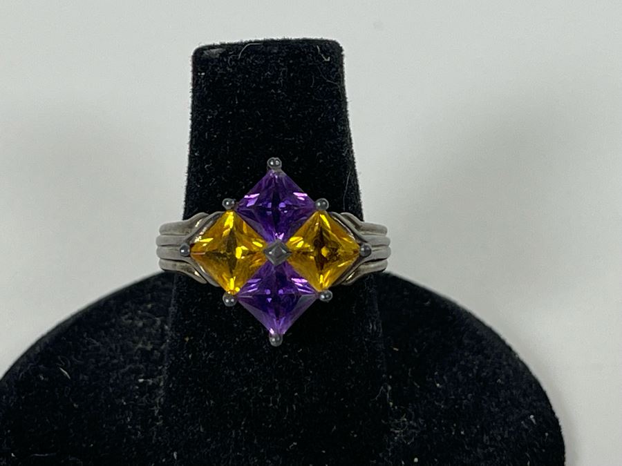 Sterling Silver Amethyst Citrine Ring Size 6.5 3.9g [Photo 2]