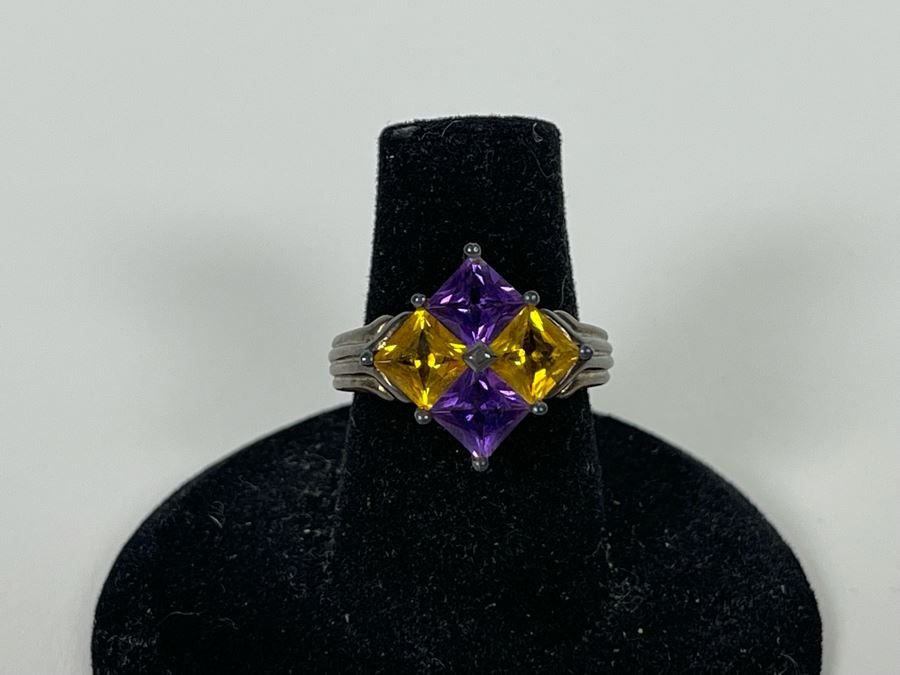 Sterling Silver Amethyst Citrine Ring Size 6.5 3.9g [Photo 13]