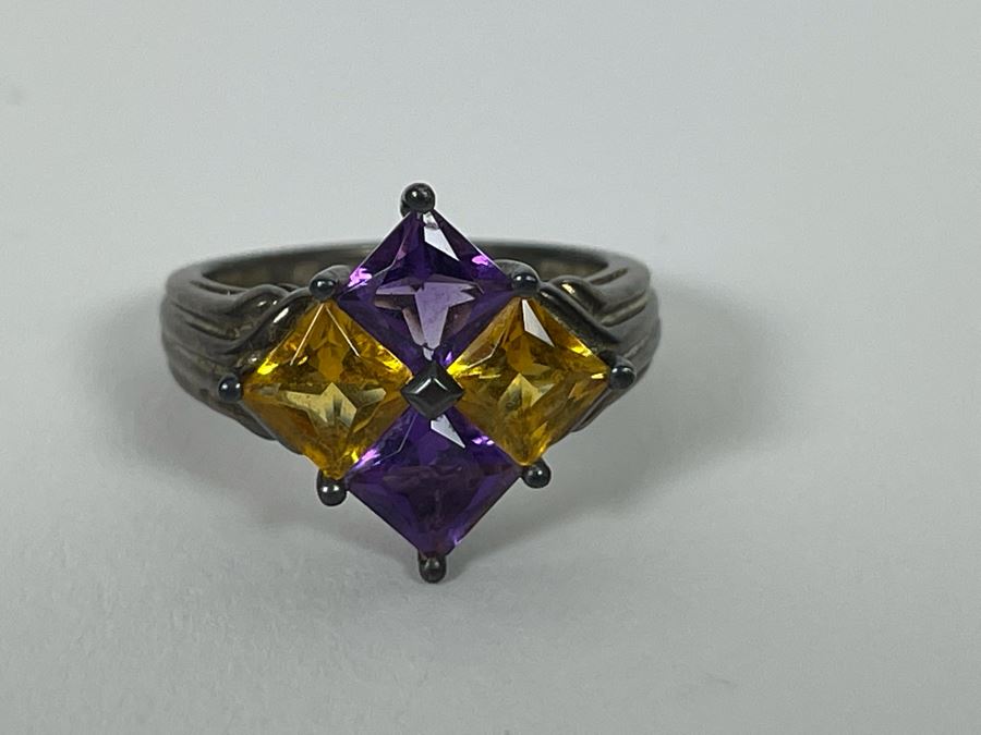 Sterling Silver Amethyst Citrine Ring Size 6.5 3.9g [Photo 9]