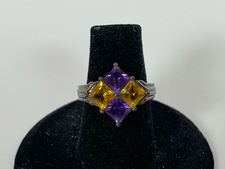 Sterling Silver Amethyst Citrine Ring Size 6.5 3.9g [Photo 12]