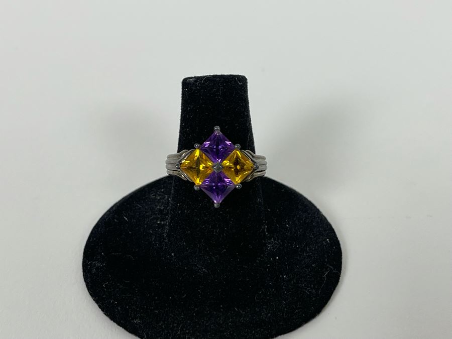 Sterling Silver Amethyst Citrine Ring Size 6.5 3.9g [Photo 6]