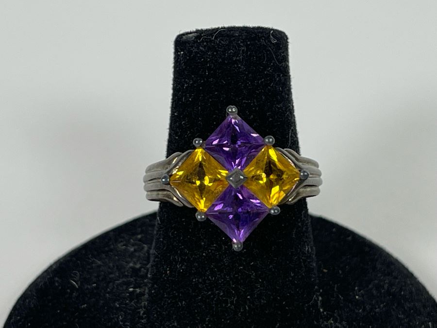 Sterling Silver Amethyst Citrine Ring Size 6.5 3.9g [Photo 1]