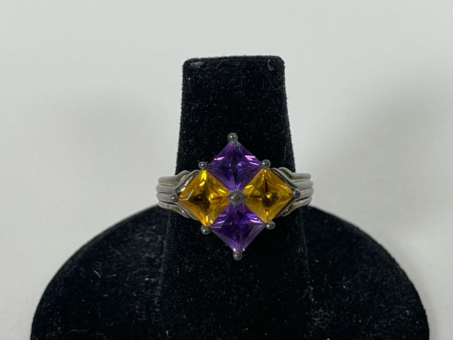 Sterling Silver Amethyst Citrine Ring Size 6.5 3.9g [Photo 11]