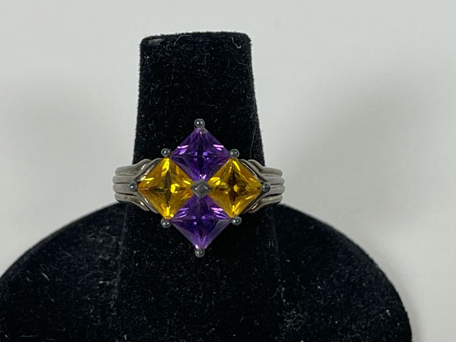 Sterling Silver Amethyst Citrine Ring Size 6.5 3.9g [Photo 3]