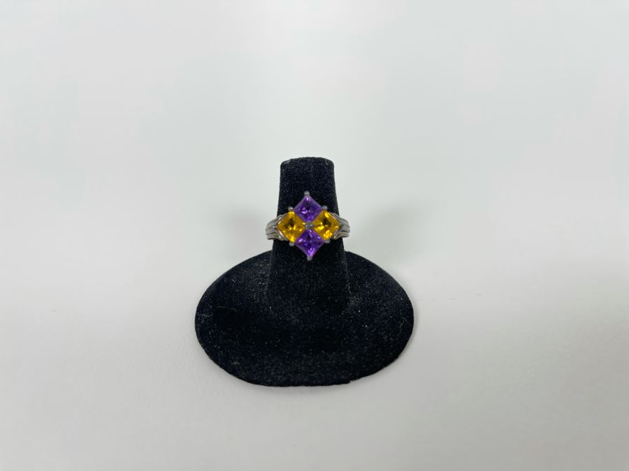 Sterling Silver Amethyst Citrine Ring Size 6.5 3.9g [Photo 14]